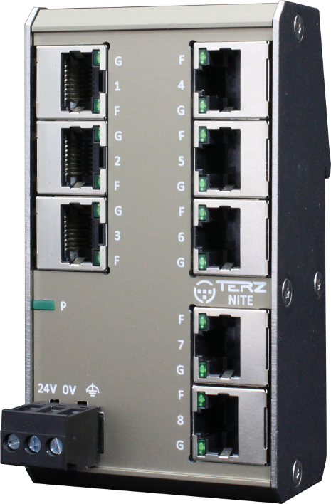 TERZ Flat Compact RJ45 Industrial Ethernet Switch with 16 Ports
